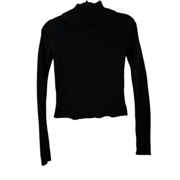 SEEK the Label Rib Knit Turtle Neck Sweater Black Raw Hem Stretch Size XS - Picture 1 of 9